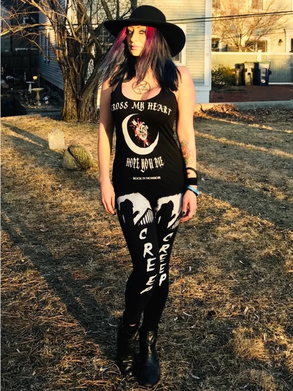 Rare RockNhorrorApparel Creep Graphic Leggings Black Gothic Horror Spandex L